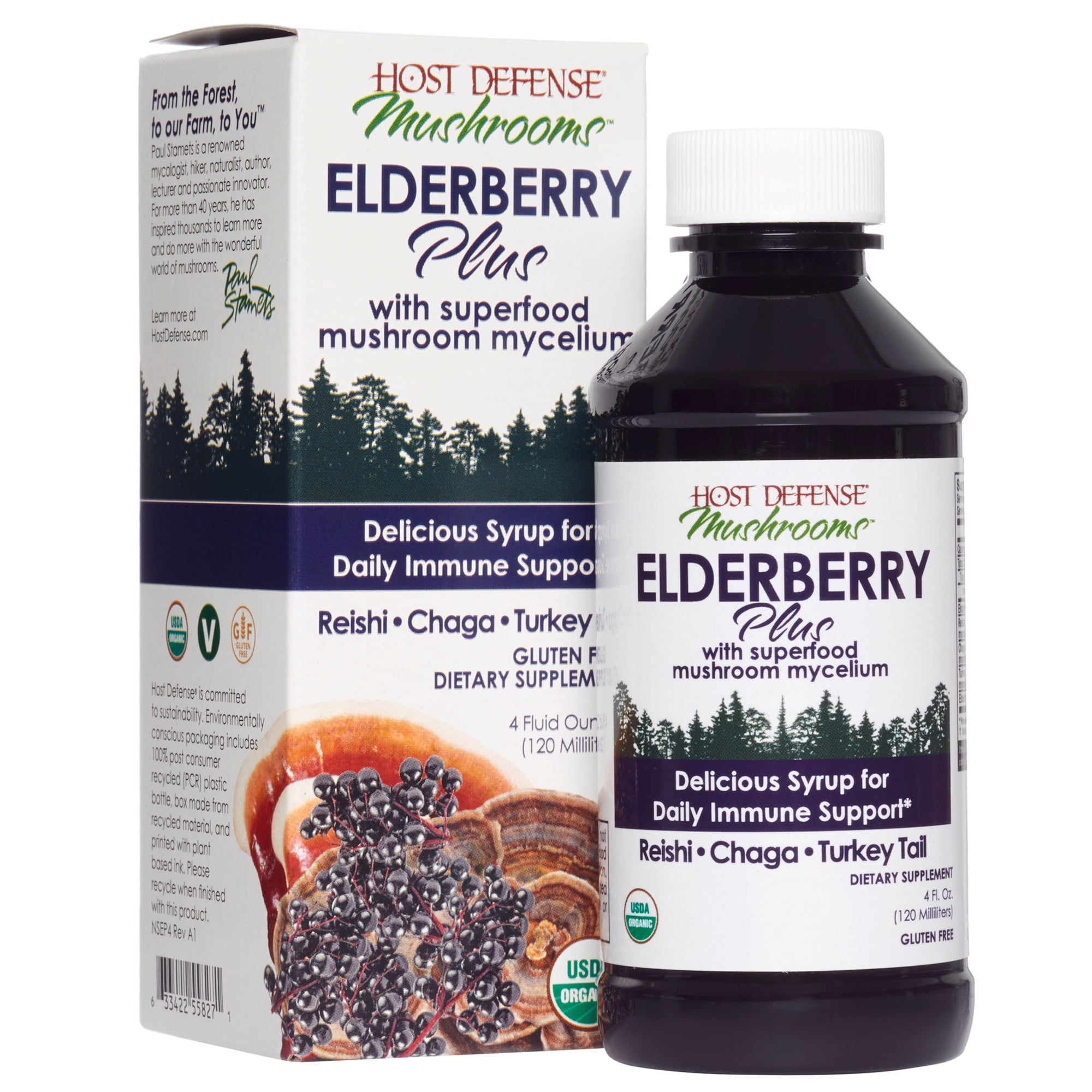 Host Defense, Elderberry Plus Syrup, Superfood Immune Support with Mushroom Mycelium and