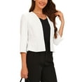 thumbnail image 4 of INSPIRAR CHIC Blazer Elegante para Mujer, Chaqueta de Traje de Trabajo con Peplum, Sin Cuello, de Manga 3/4, Color Blanco, 4 of 6