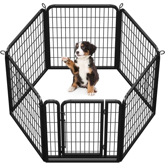 Yaheetech 31.5" H 6-Panel Portable Steel Pet Playpen with Door for Camping, Black