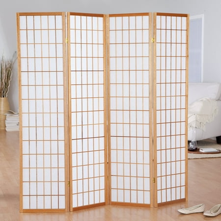 Roundhill Furniture 4 Panel Natural Oriental Shoji Room Divider