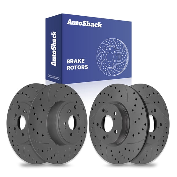 AutoShack Front & Rear Brake Rotors for Honda, Ridgeline 2006-2014, AWD V6 3.5L - Coated Drilled & Slotted - Black Matte Finish - BlackShield