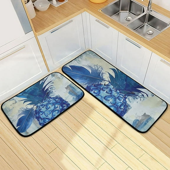 Blue Pineapple Kitchen Mats Non Slip Standing Desk Mat Runner Rug Washable Kitchen Rugs for Floor 2PCS