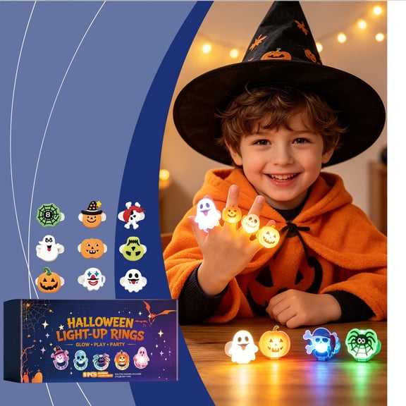 ShaoXinWan Halloween Light Up Rings, Bulk Flashing LED Glow In The Dark Party Supplies, Halloween Decoration Indoor for Party Prize & Goodie Bag Fillers