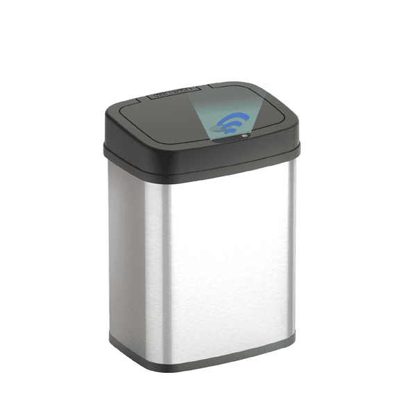 Nine Stars Automatic Bathroom Trash Can, 3.2 Gallon Stainless Steel, Motion Sensor Soft Close Lid Garbage Bin, Silver