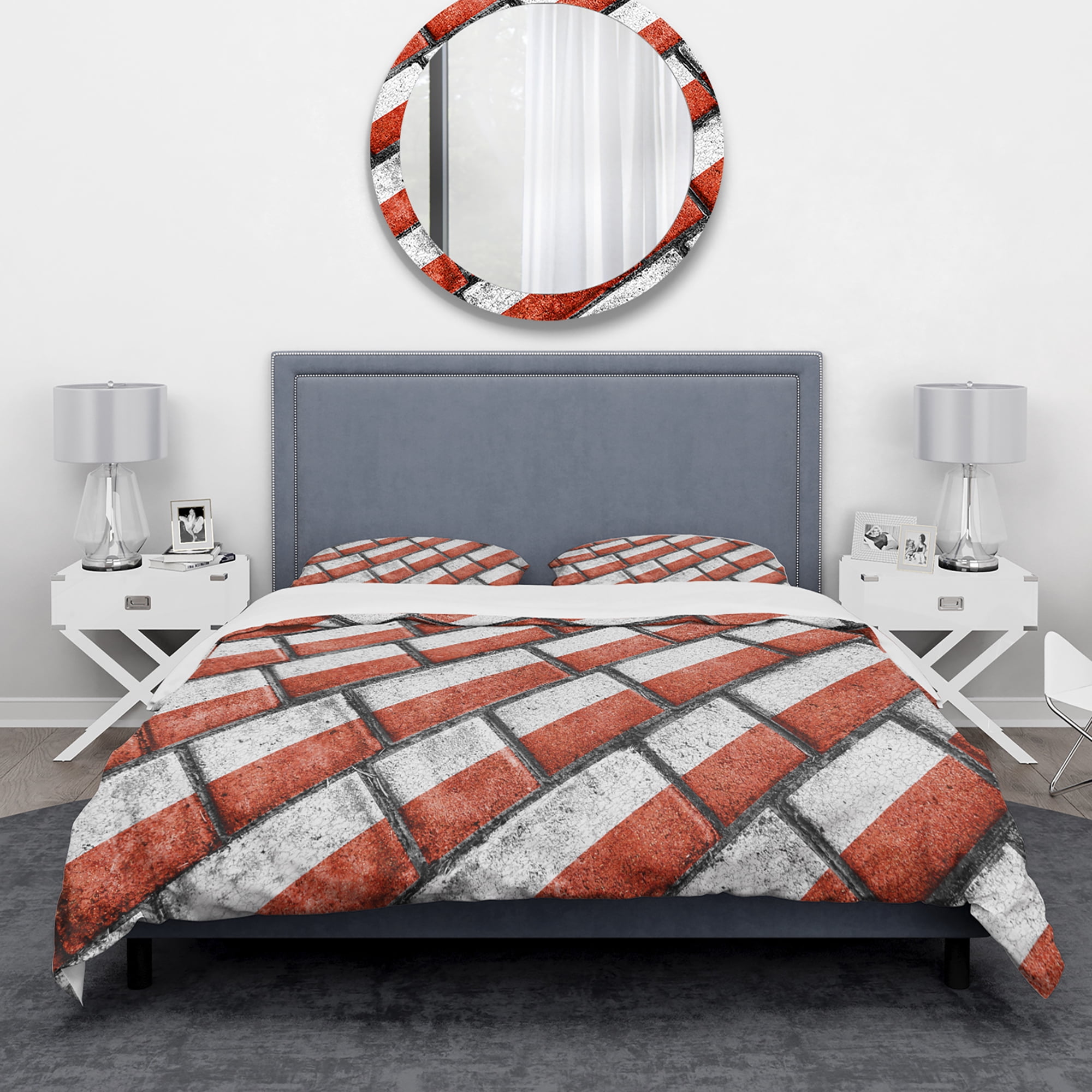 Designart 'Red and White Streetwalk' Modern & Contemporary Duvet Cover Set