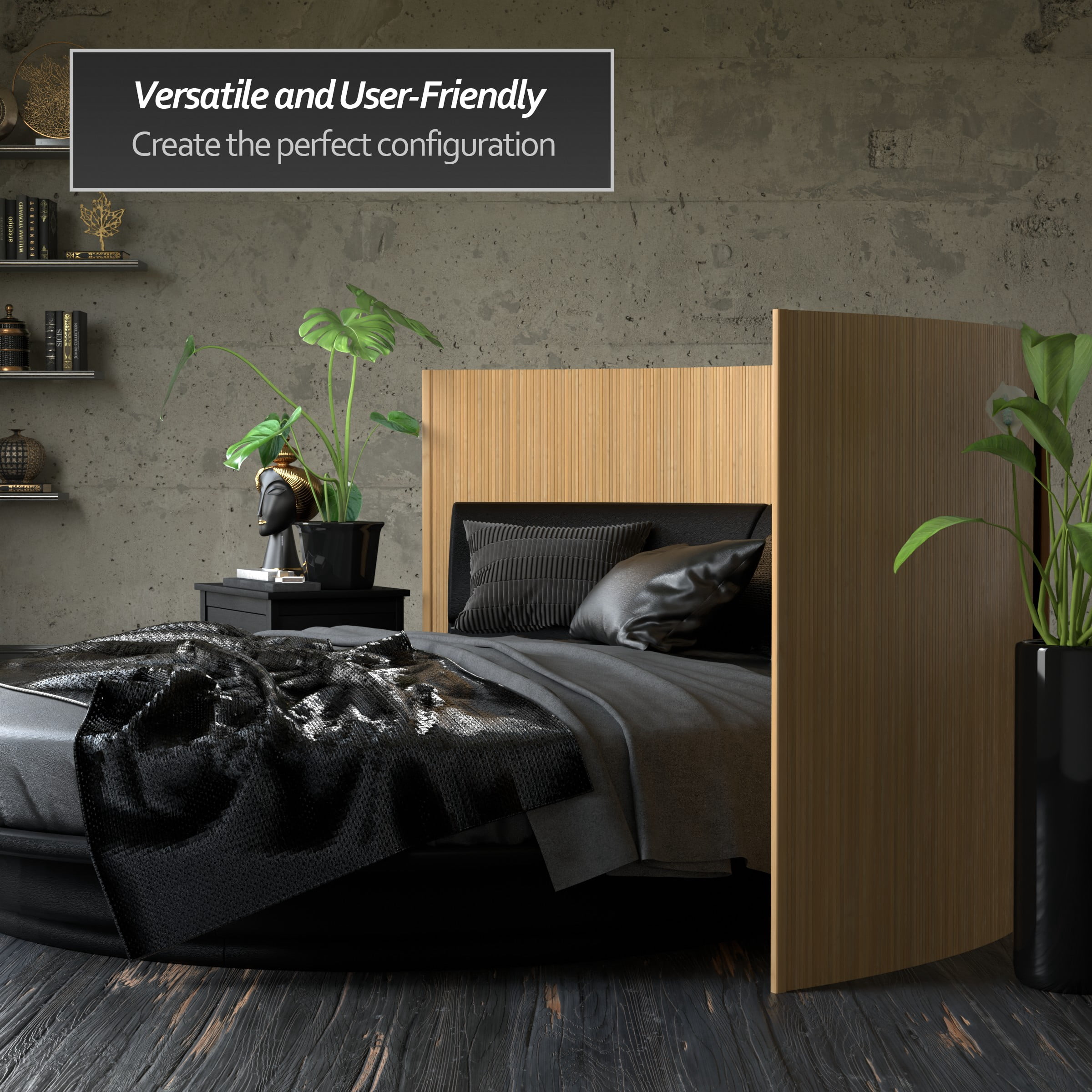 4 ft. Short Honey Bamboo Wave Room Divider Screen with Roll-up Design