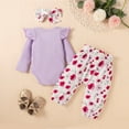 thumbnail image 4 of Odeerbi Infant Two-piece Set Baby Infant Girls Bow Outfits Flowers Print Ruffle Cotton Clothes Toddler Kids Bow Three-piece Outfit Purple, 4 of 9