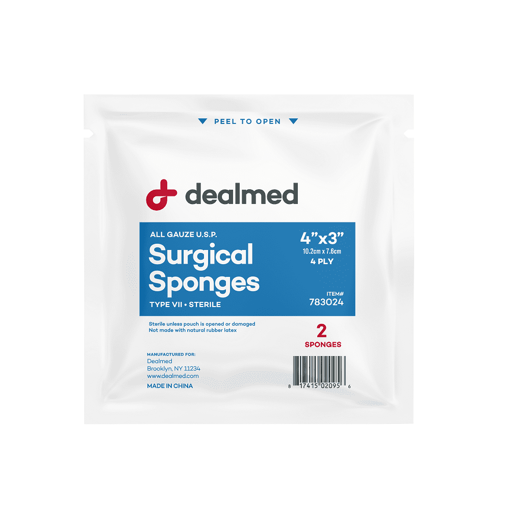 Dealmed 4’’ x 4’’ Sterile Gauze Pads – 12-Ply, Individually Wrapped, Package of Two Medical Gauze Pads, Disposable for First Aid Kit and Medical Facilities, 25/Box (Case of 24)