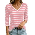 thumbnail image 5 of fatyb 3/4 Length Sleeve Womens Stripe T Shirts V Neck Basic Tee Tops Color Block Womens Tunic Shirts, 5 of 7