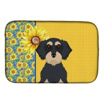 Carolines Treasures WDK5406DDM 21 x 14 in. Summer Sunflowers Wirehair Black & Cream Dachshund Dish Drying Mat