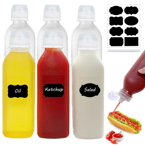 Condiment Squeeze Bottles,Plastic 17-Ounce Oil and Vinegar Dispensing Squeeze Bottle,(6 pack)