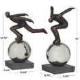 thumbnail image 3 of 13", 14"H Bronze Polystone People Sculpture with Silver Ball Stands, by DecMode (2 Count), 3 of 9