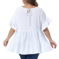 thumbnail image 4 of DARING DIVA Women's Plus Tops Crew Neck Ruffle Tiered Swiss Dots Blouses 1X White, 4 of 6