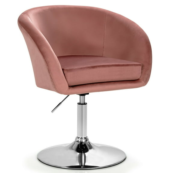 Gymax Modern Velvet Chair Height Adjustable Bar Stool Swivel Makeup Seat Pink