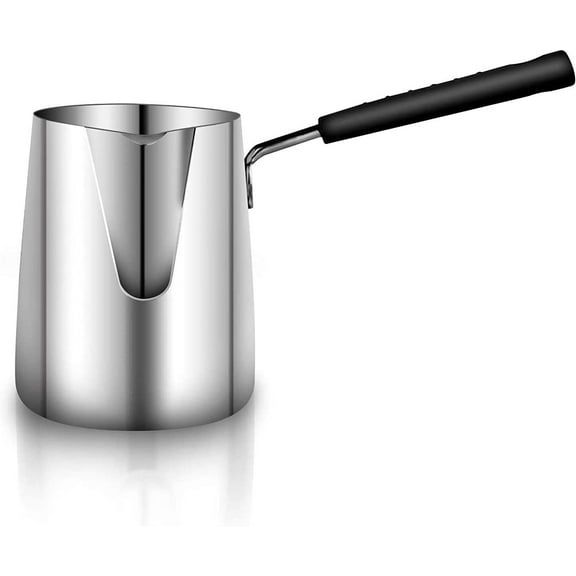 ABCISI Turkish Coffee Pot, Stainless Steel Milk and Coffee Warmer, Ibrik Cezve Arabic Briki Coffee Pot, Chocolate and Butter Melting Pot with Heat Resistant Handle, 20 OZ, 600 ML