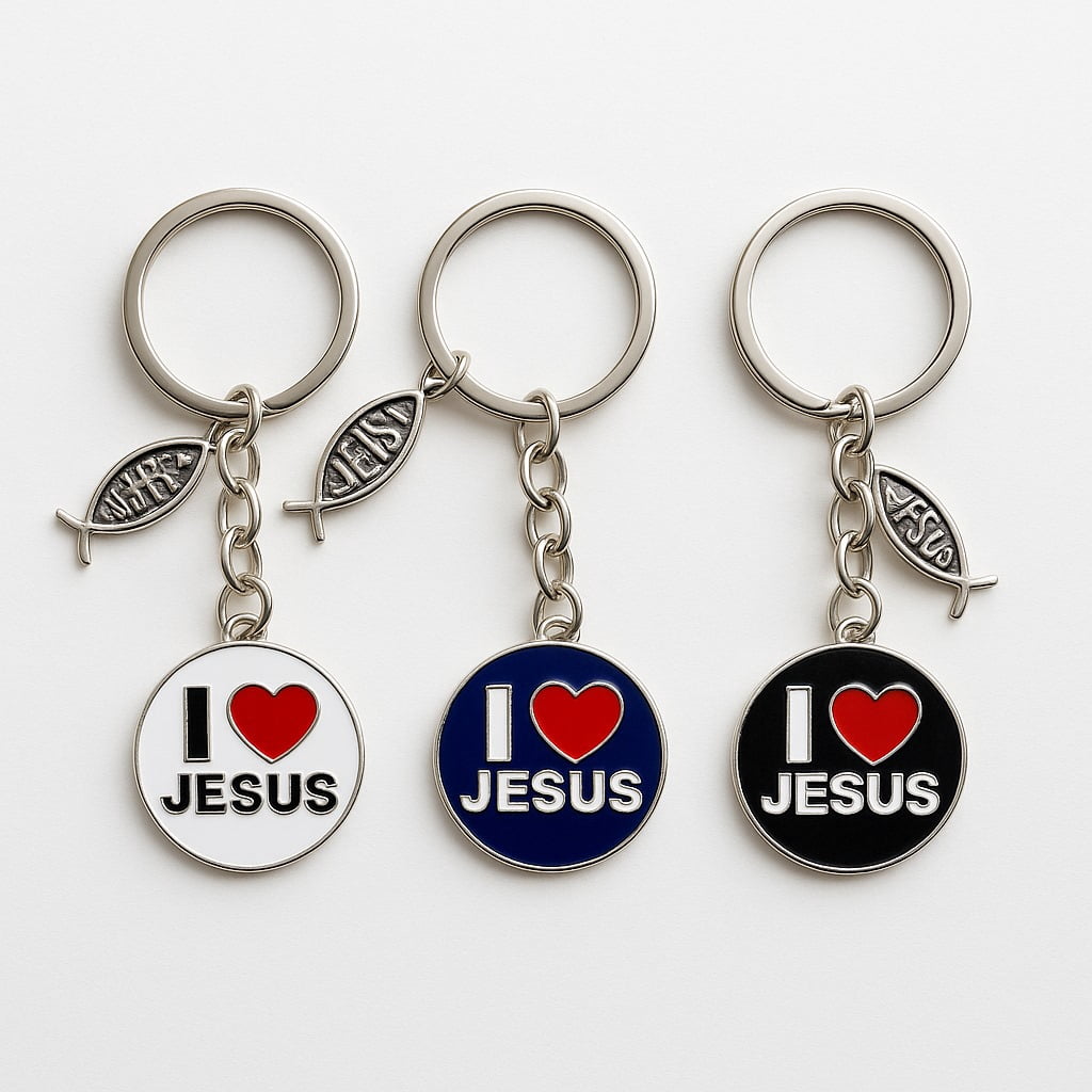 I Love JESUS Heart Keychain – Durable Iron Alloy Key Ring for Car Keys & Bags – Stylish Christian Accessory - 12PCs (4 of Each Color)