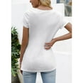 thumbnail image 4 of Jewelreauty Women Casual Blouses Short Sleeve V Neck Button Loose Fitting Tunic Tops Summer Going Out Shirts (S, White), 4 of 6