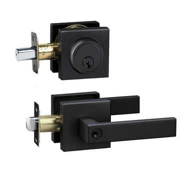 Exterior Door Lock Set,Front Door Handle with Single Cylinder Deadbolt Lock,Keyed Alike Door Locks for Front Door(Matte Black,1Pack Set)