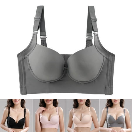 

Deep Cup Push-up Bra 7-Hook Hides Back Fat Sponge Brassiere Wheel-Free 3/4 Cup