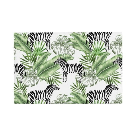 

Table Placemats Set of 4 - zebras Tropical Leaves cute 12x18 In Faux Linen Double Heat Resistant Place Mats Cloth Indoor/Outdoor Placemats Washable Table Mats for Dining Kitchen Party
