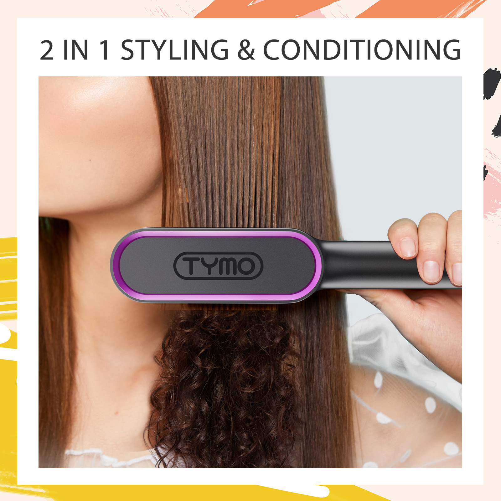 TYMO RING Hair Straightener Brush Black – Hair Straightening Iron with Built-in Comb, 20s Fast Heating & 5 Temp Settings & Anti-Scald - image 3 of 8