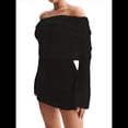thumbnail image 3 of Vestido Elegante Tipo Suéter de con Hombros Descubiertos para Mujer, Ajustado, de Larga y Crochet Negro S, 3 of 9