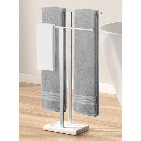 KES Freestanding Towel Rack for Bathroom 2-Tier, Floor Towel Stand with Heavy Marble Base, 18/8 Stainless Steel Brushed, WMBTR003BS