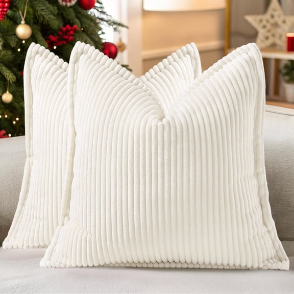 2-Pack Decorative Throw Pillow Covers with Textured Ribbed Design, Cozy Modern Cushion Covers for Sofa Couch Bed Home Décor (Cover Only)