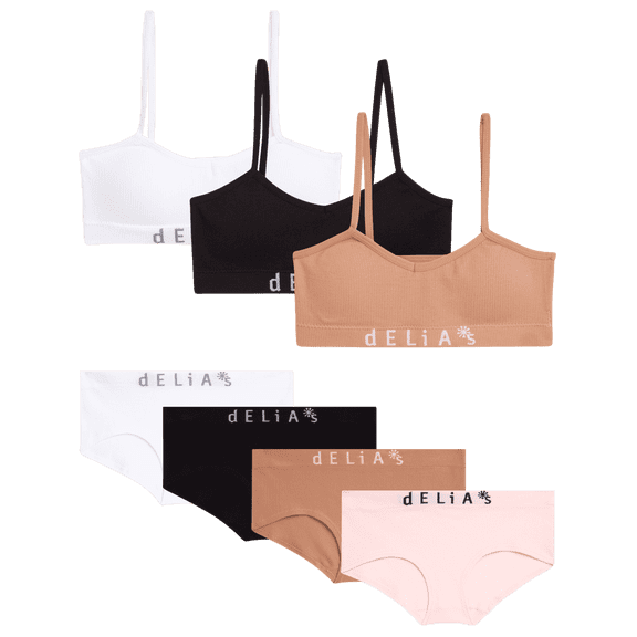 dELiA*s Girls Training Bra Underwear Set Seamless Training Bralette and Hipster Panties 7 Piece