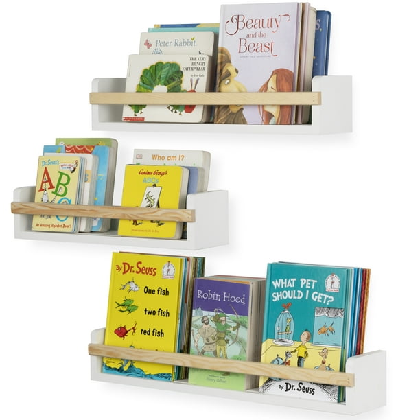 Wallniture Utah White Nursery Shelf Wall Bookcases for Kids Room