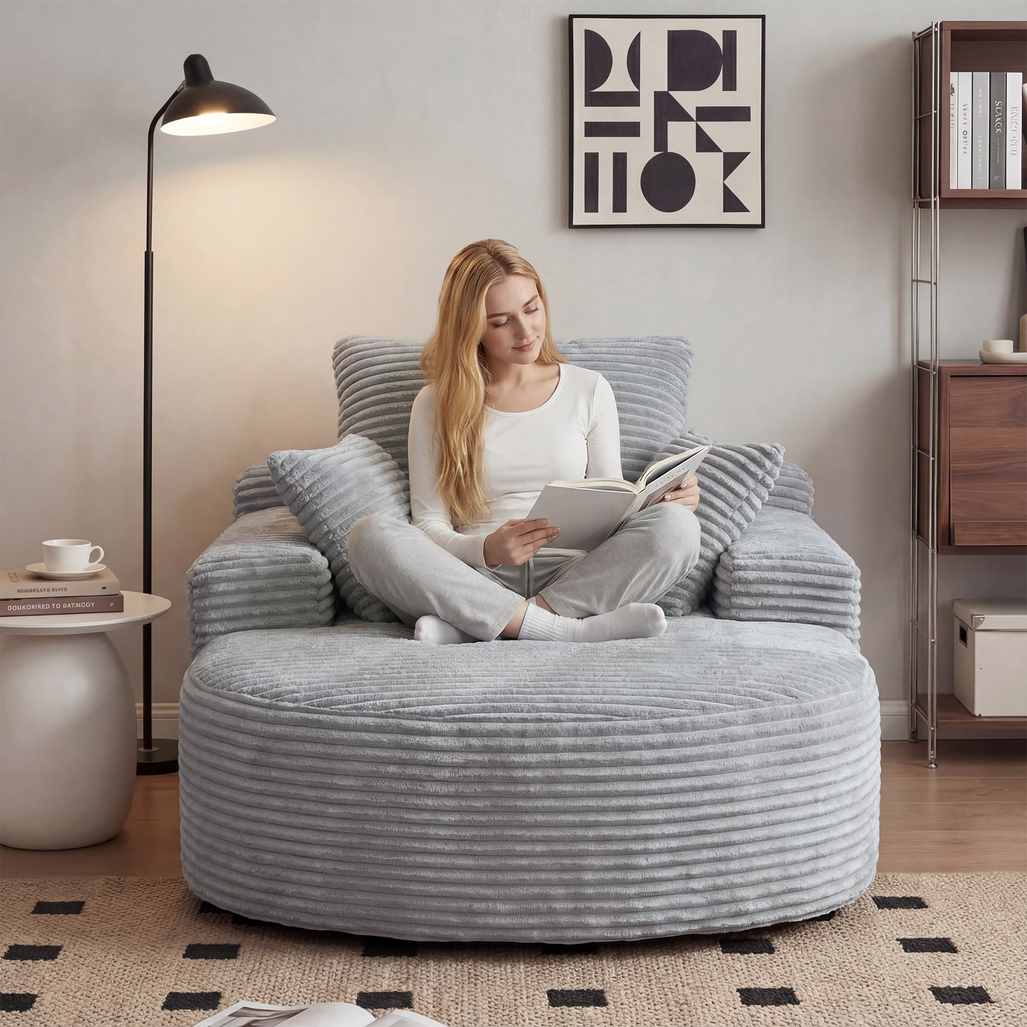 Sdorens 67" Chaise Lounge Chair Indoor,Oversized Corduroy Upholstered Boneless Sofa Bed,Deep Seat Sleeper Couch Reading Chairs Cloud Sofas Couches for Living Room, No Assembly Required (Light Grey)