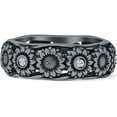 thumbnail image 5 of Sunflower Oxidized Statement Wedding Band Cubic Zirconia Black Tone 925 Sterling Silver, Size 8, 5 of 7