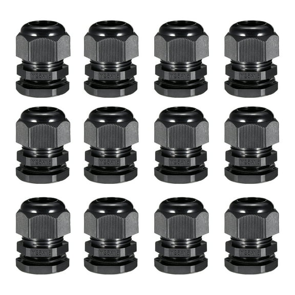 12Pcs M25 Cable Gland Waterproof Plastic Wire Glands Joints Black for 9-17mm Dia