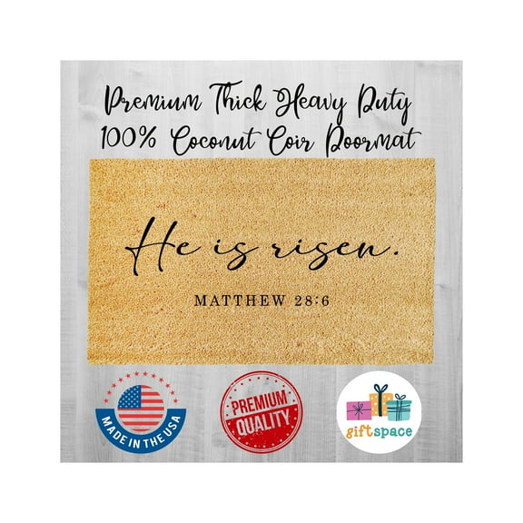 Doormat He Is Risen Matthew 28:6 Easter Religious Christian Eas (18" x 30") #2864281