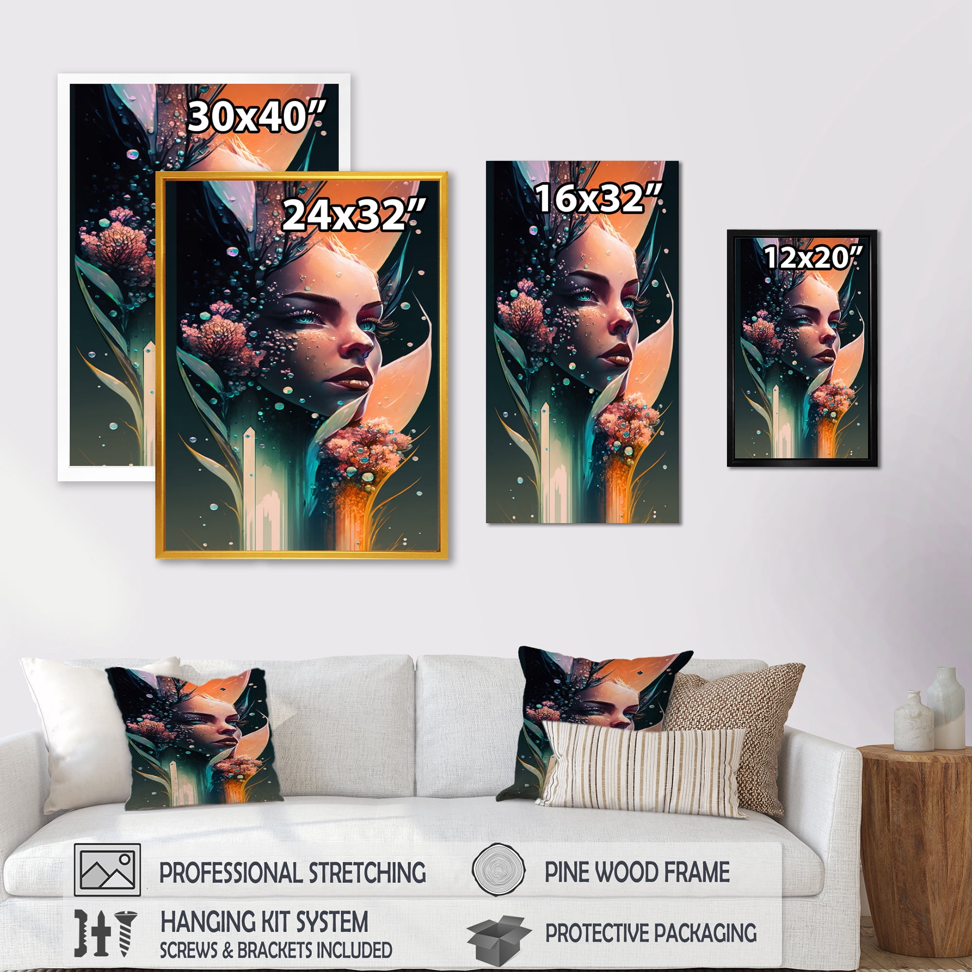 Designart Woman Face With Flowers In Hair IV Canvas Wall Art