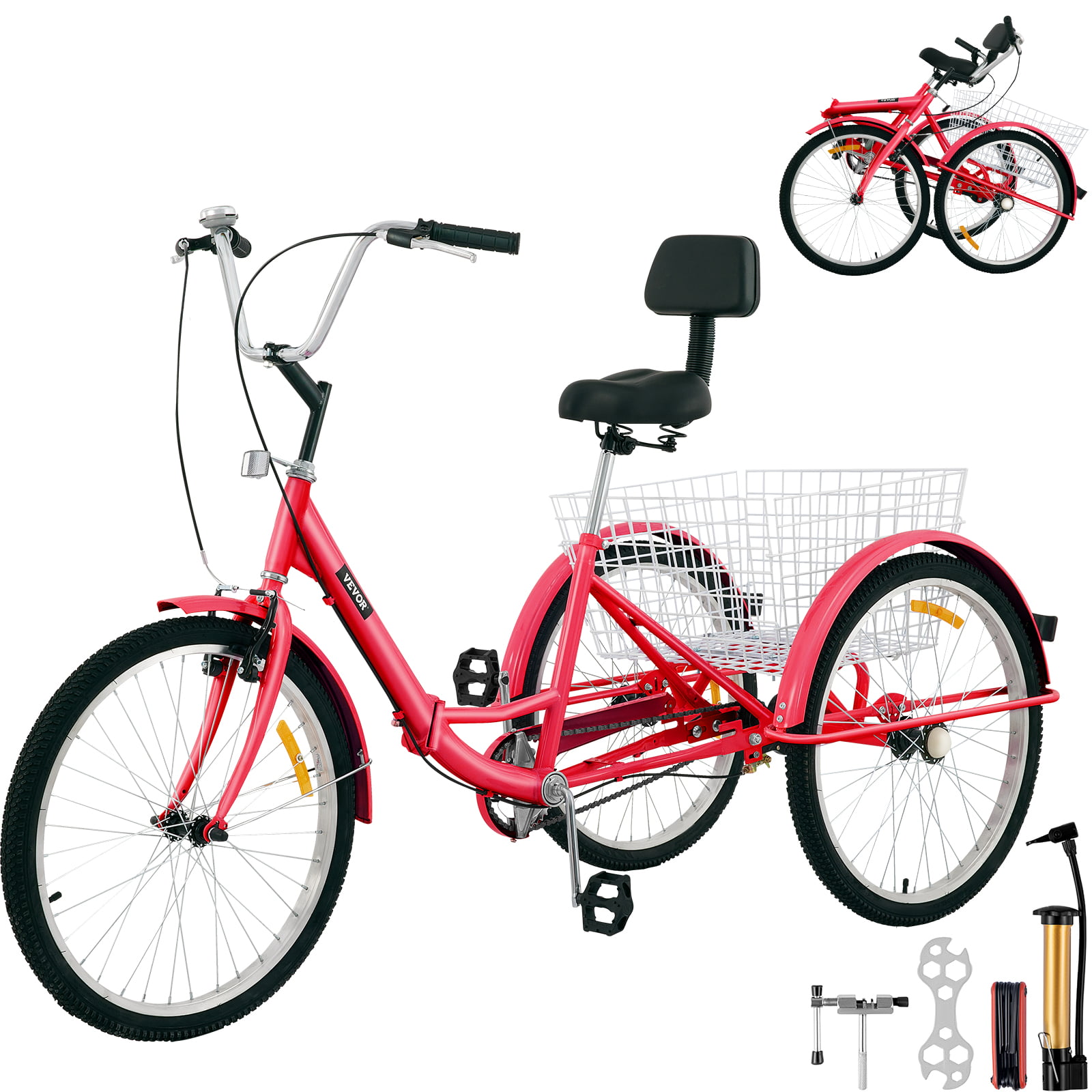 Adult Tricycle 1-Speed 3 Wheel 20'' White Trike Bike 3-Wheels W/ Lock Durable 