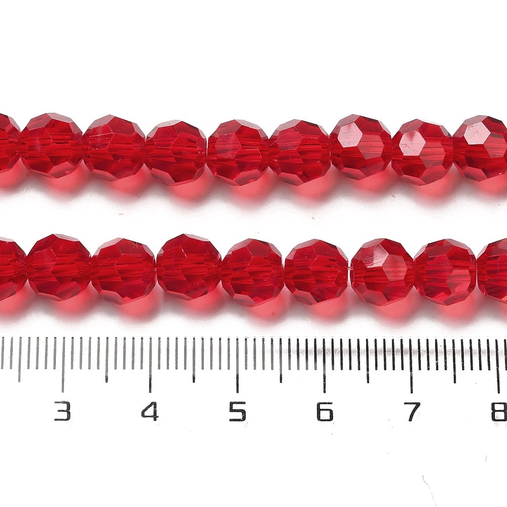 20 strand Transparent Glass Beads Faceted(32 Facets) Round FireBrick 8mm Hole: 1mm 65~67pcs/strand 49~50cm