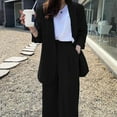 thumbnail image 5 of 2 Pcs/Set Lady Formal Coat Pants Set Long Sleeves Open Stitch Cardigan Mid Length Jacket Loose Straight Wide Leg High Waist Trousers Formal Business Commuting Outfit, 5 of 8