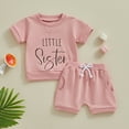thumbnail image 2 of Bagilaanoe 2pcs Toddler Baby Girl Shorts Set Short Sleeve Letter Print T Shirt Tops + Shorts 3M 6M 12M 18M 24M 3T Kids Casual Summer Clothes, 2 of 7