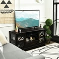 thumbnail image 3 of Costway Glass Door TV Stand Entertainment Center w/ Drawer Storage Shelves Brown, 3 of 10