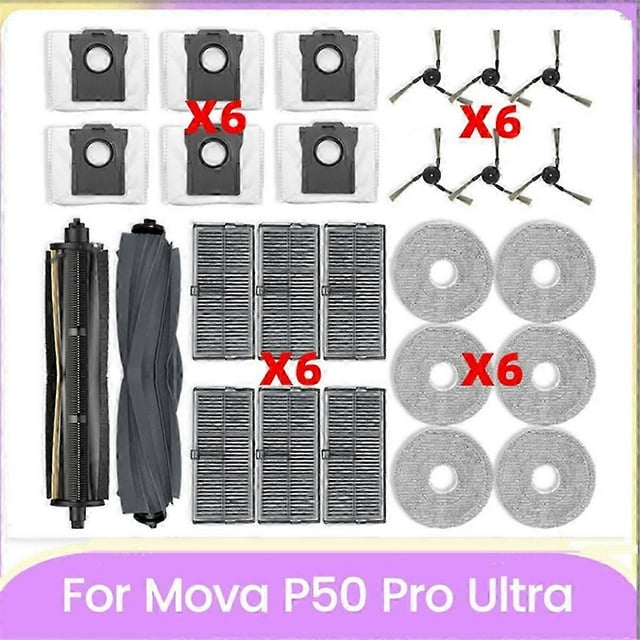 For Mova P50 Pro Ultra Vacuum Cleaner Parts Cutting Hair Anti-tangle Roller Brush Side Brush Filter