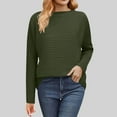 thumbnail image 2 of Womens Crew Neck Sweater Knitted Pullover Tops Dropped Long Sleeve Solid Color Casual Fall Winter Jumpers (2XL, Army Green), 2 of 7