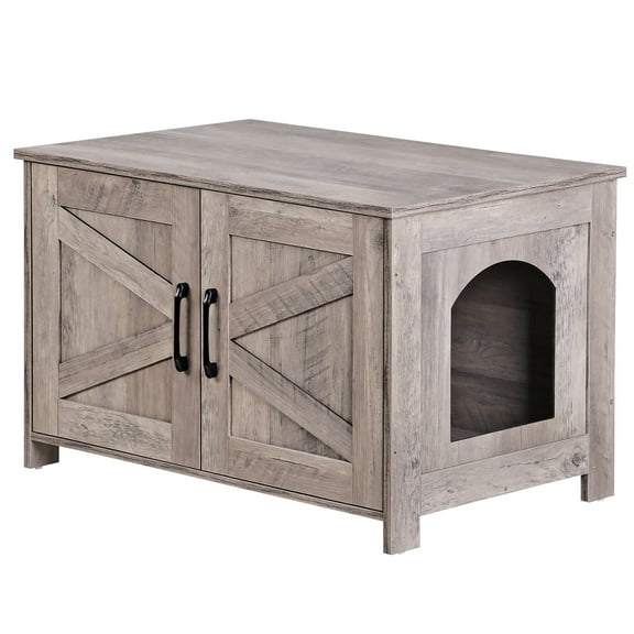 ZENSTYLE Wooden Cat Litter Box Enclosure with Adjustable Barn Door Design Large Capacity