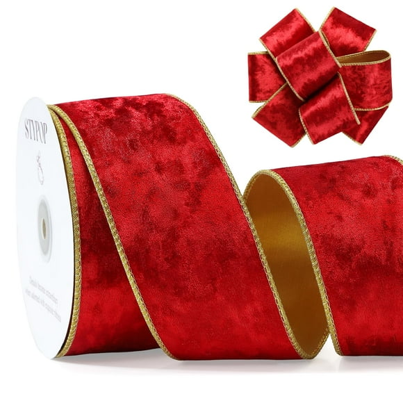 Cinta decorativa STYPOP de 6,5 cm x 13,7 m, con alambre de terciopelo rojo