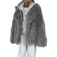 thumbnail image 1 of Abrigos de Invierno Cálidos de Piel Sintética con Solapa y Forro Interior para Mujer Gris M, 1 of 10