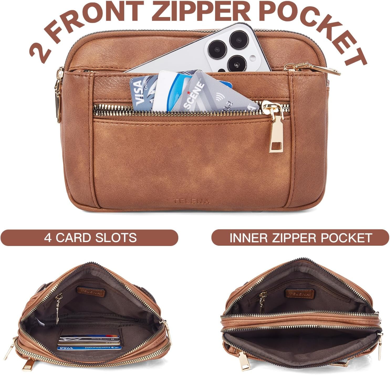 Fanny Packs for Women Cross Body Bag Leather Belt Bag Fashionable Waist Bag with Adjustable Strap Beige Brown