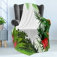thumbnail image 4 of Leaf Soft Flannel Fleece Throw Blanket, Hibiscus Plumeria Crepe Gingers Anthurium Leaves Blossoms Image, Cozy Plush for Indoor and Outdoor Use, 50" x 60", Hot Pink White, by Ambesonne, 4 of 5