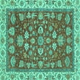 thumbnail image 1 of Ahgly Company Machine Washable Indoor Square Oriental Turquoise Blue Traditional Area Rugs, 4' Square, 1 of 4