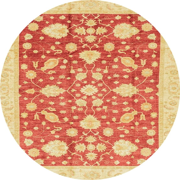 Ahgly Company Machine Washable Indoor Round Abstract Orange Red Area Rugs, 3' Round