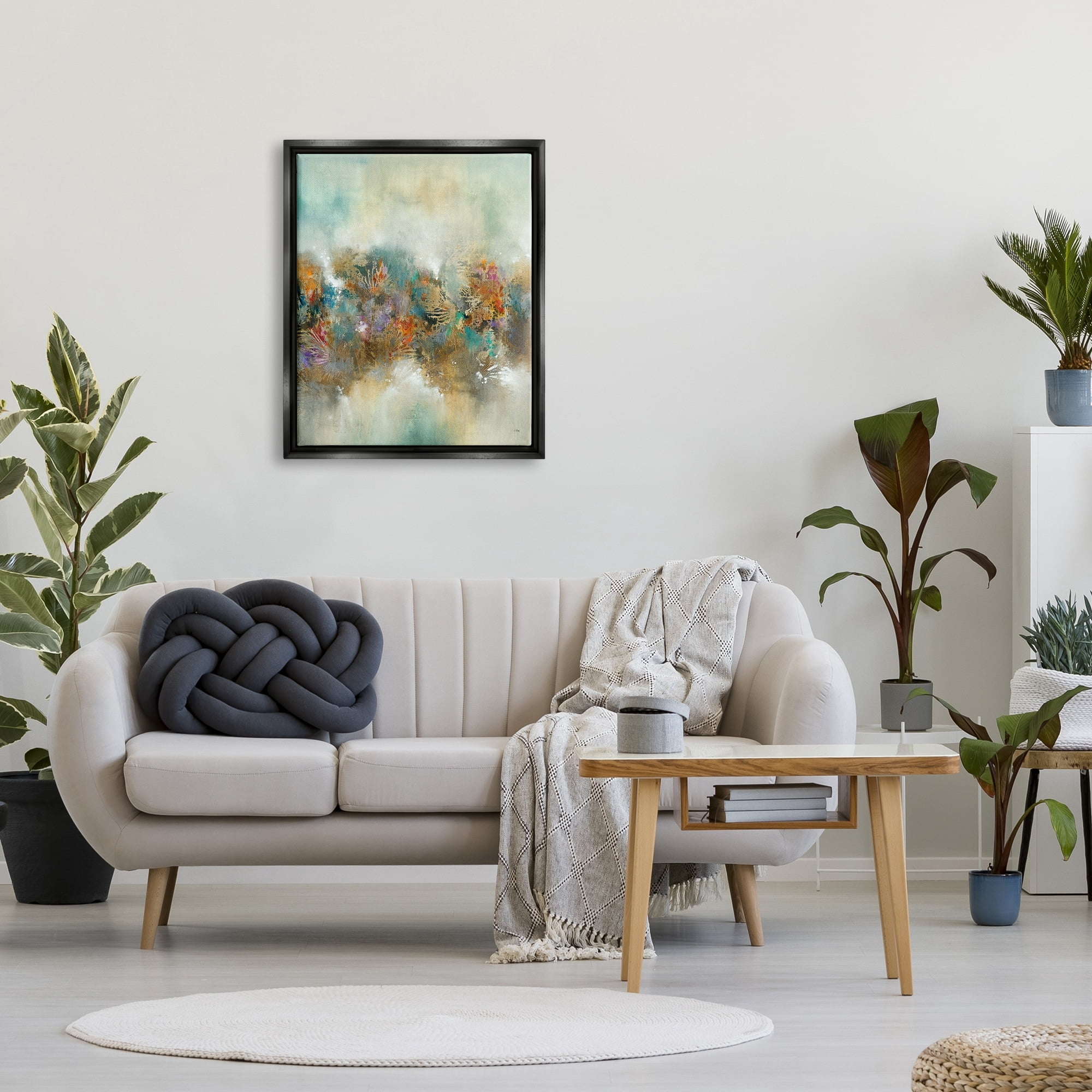 Stupell Industries Vivid Abstract Botanical Painting Bold Glam Detail Painting Jet Black Floating Framed Canvas Print Wall Art, Design by K. Nari